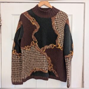 VTG Jones New York Sport Hand Knit Sweater Size S Abstract Geometric Pattern